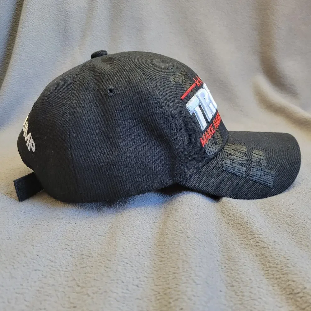 TRUMP HAT Cap Black Adjustable Gold Signature Embroidered 45 Stars MAGA Red